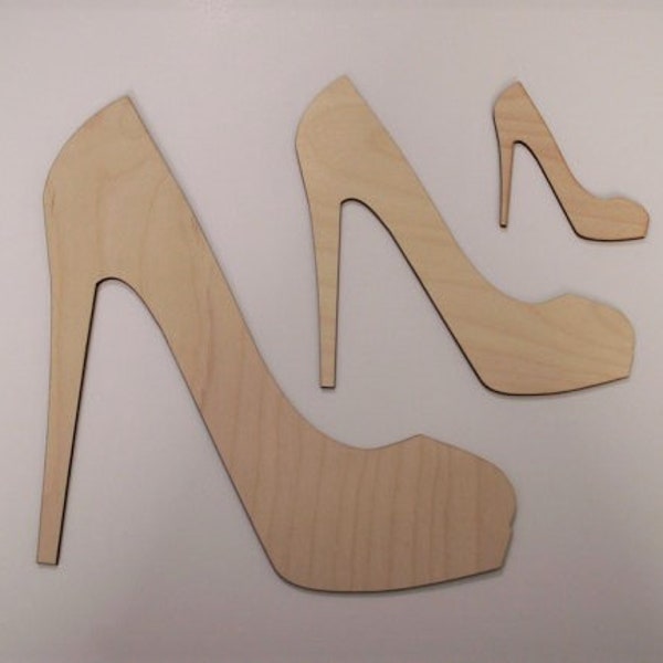 High Heel Shoe Wood Cutouts, Assorted Sizes, Laser Cut, Decorative Woodcraft, Home Decor, Wall Art, Quinceanera Decorations and Favors