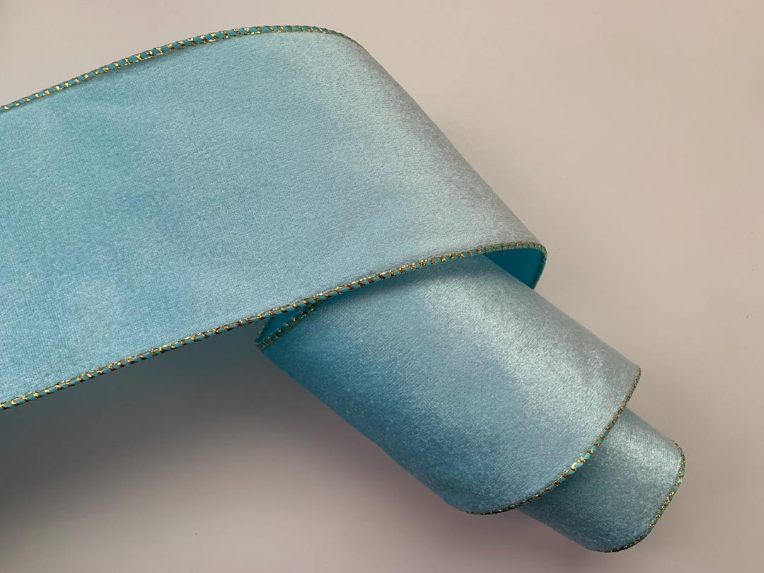 Light Blue Pattern Ribbon Light Blue Velvet With Satin Back Ribbon, 4