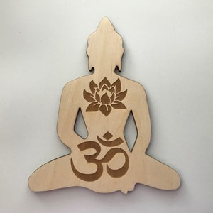 Wood Buddah with Lotus Flower and Ohm Om Symbol, Laser Cut and Engraved Wood, Spiritual Home Decor, Zen, Hindu, Buddah Wall Art