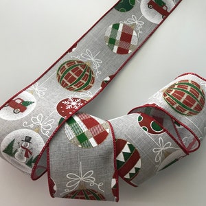 Christmas Ribbon with Multicolor Ornaments,  2 1/2&quot; Wide, Wired Edge Ribbon for Wreaths, Bows, Gift Baskets, Holiday Home Decor, 3 YARDS