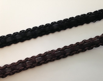 Faux Leather Braid Trim, Black, Brown, 1/2 In Wide,Home Decor, Steampunk, Gothic, Costumes, Decorative Trim,Millinery,Bags & Purses, 2 YARDS