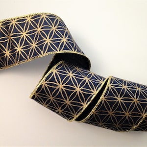 Christmas Ribbon, Navy & Gold Sparkle, 2 1/2&quot; Wide, Wired Ribbon for Bows, Wreaths, Gift Baskets, Holiday Decor, Christmas Crafts, 3 YARDS