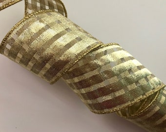 Metallic Gold Christmas Ribbon, 2 1/2" Wide, Wired Ribbon for Bows, Wreaths, Baskets, Swags, Garlands, Home Decor, Christmas Crafts, 5 YARDS