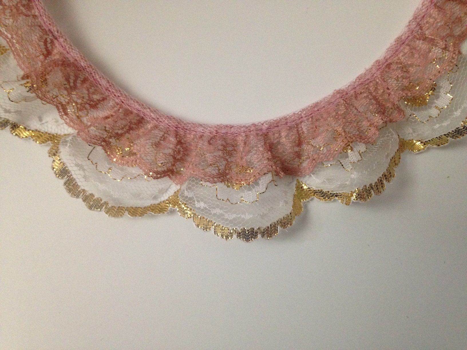 Scallop Ruffle Edge Double Ruffled Scalloped Edge Lace Trim, Dusty Rose and Gold, 2 Tier ...