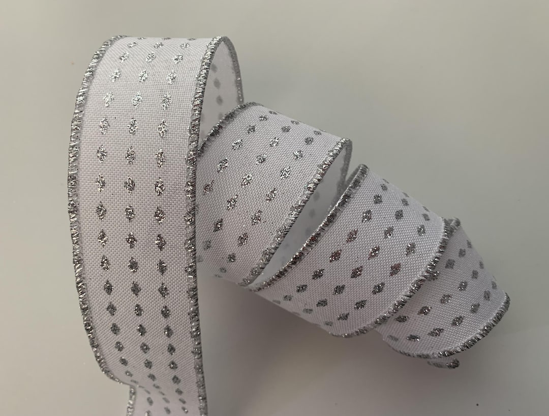 12 White Ribbon Ramo White With Silver Sparkle Ribbon, 1 1/2