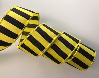 Black and Yellow Stripes Ribbon, 1 1/2" Wide, Wired Edge Ribbon for Bows, Wreaths, Gift Baskets, Swags, Garlands, Home Decor, 5 YARDS