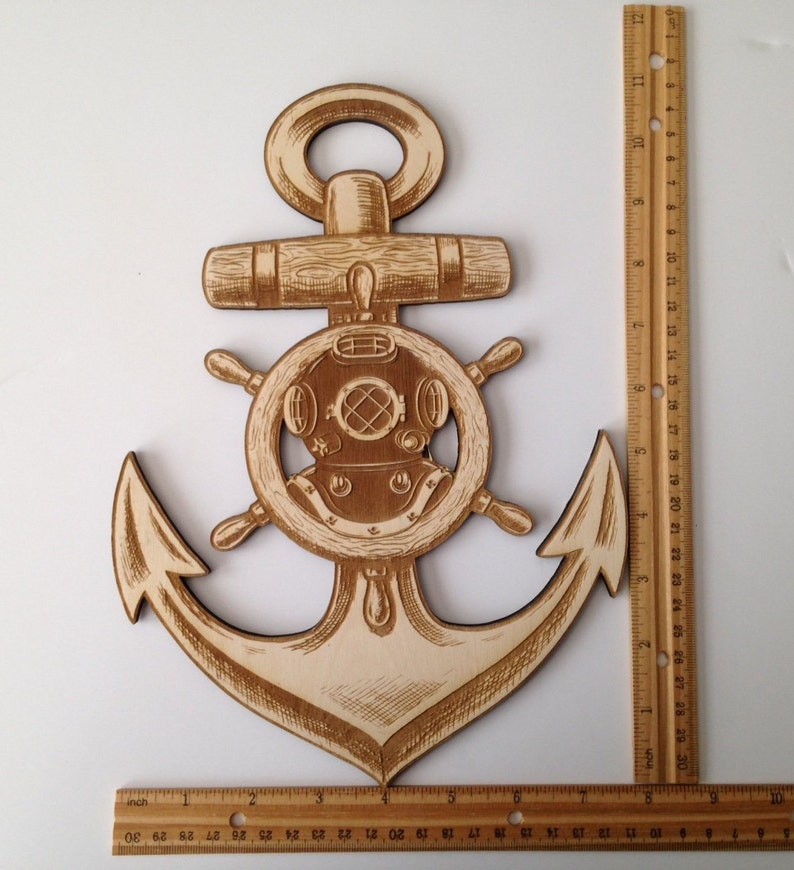 Nautical Wall Art Anchor with Scuba Diver Helmet Home Decor Ready to Paint Woodcraft Laser Cut /& Engraved Wood Wreaths Sea Life Decor