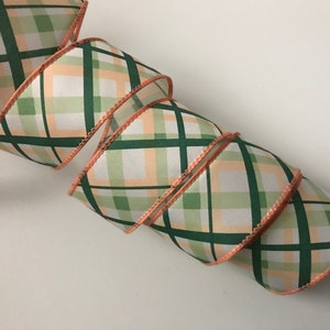 Cinta multicolor, color melocotón, blanco y verde, 3,8 cm de ancho, cinta con alambre para lazos, coronas, cestas de regalo, guirnaldas, adornos y decoración del hogar, 4,5 metros.