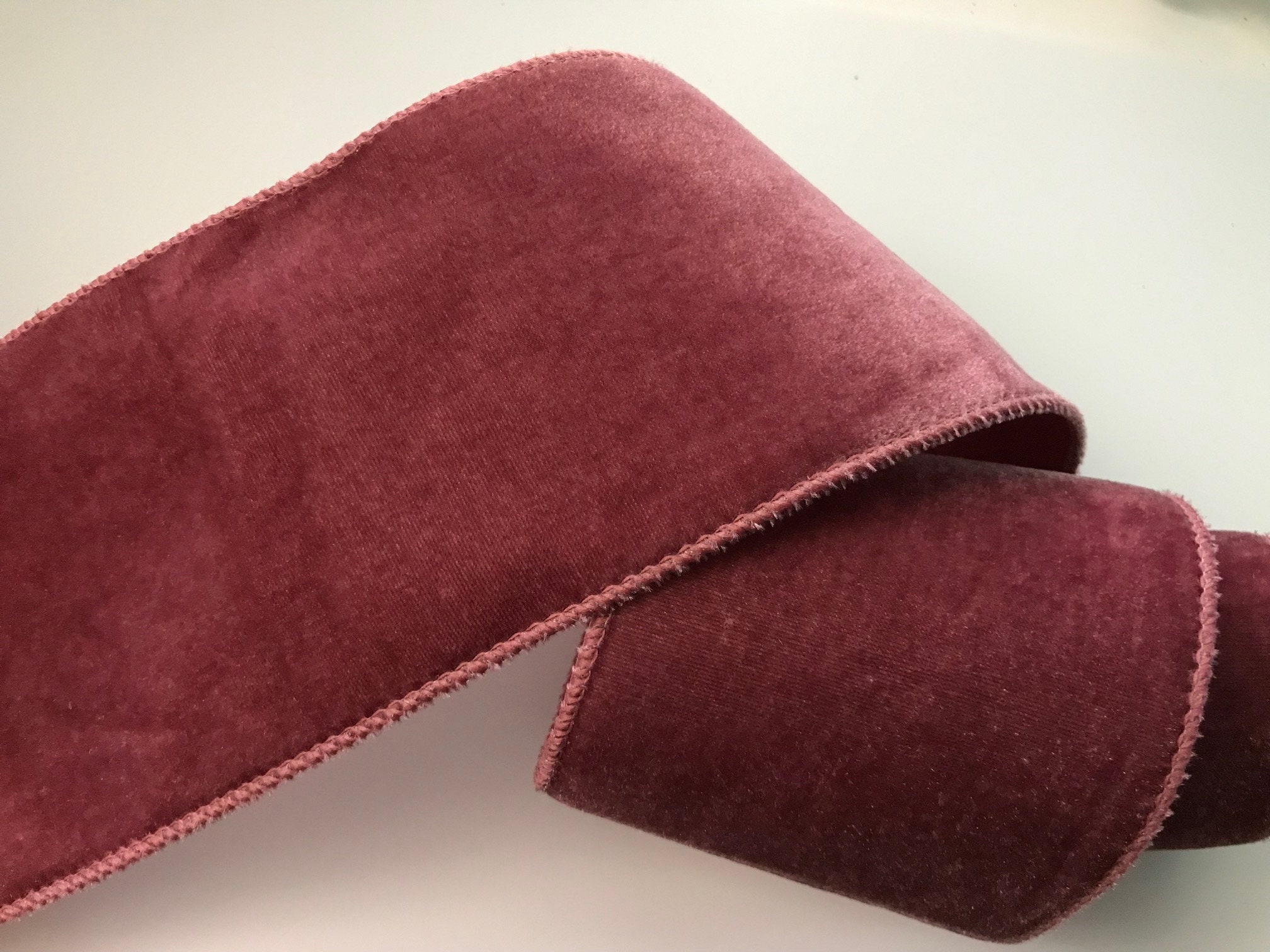 Christmas Ribbon, Dusty Rose Velvet and Satin, 4" Wide, Wired Ribbon for Bows, Wreaths, Holiday Home Decor, Christmas Crafts, 3 YARDS