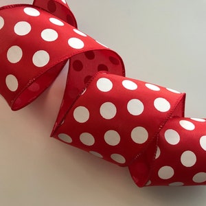 Red and White Ribbon, 2 1/2&quot; Wide, Wired Edge Ribbon for Wreaths, Bows, Gift Baskets, Swags, Home Decor, Christmas Ribbon, 5 YARDS