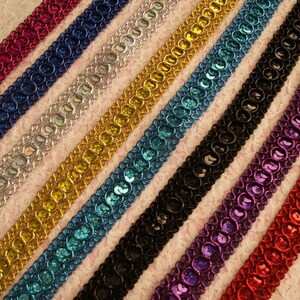 Sequin Holographic Metallic Circle Braid Trim, 7/8&quot; Wide, Sparkle Trim, Assorted Colors, 2 YARDS, Costumes, Dancewear, Hats,Christmas Crafts