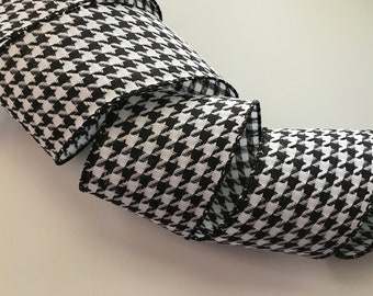 Black and White Houndstooth Ribbon, 2 1/2" Wide, Wired Edge Ribbon for Wreaths, Bows, Gift Baskets, Home Decor, Christmas Ribbon, 5 YARDS