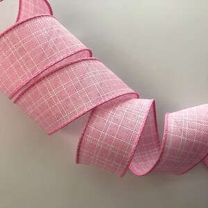 Pink and White Ribbon, 1 1/2&quot; Wide, Wired Edge Ribbon for Wreaths, Bows, Gift Baskets, Home Decor, Easter, Baby Shower Decor, 5 YARDS