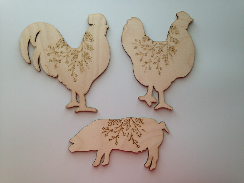 Farm Animals Wood Cutouts Laser Cut and Engraved Wood Shapes Etsy