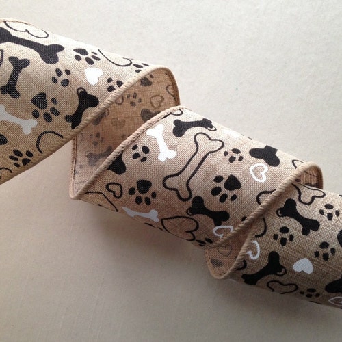 Dog Bones and Paws Wired Ribbon 2 1/2 Wide 3 YARDS Etsy