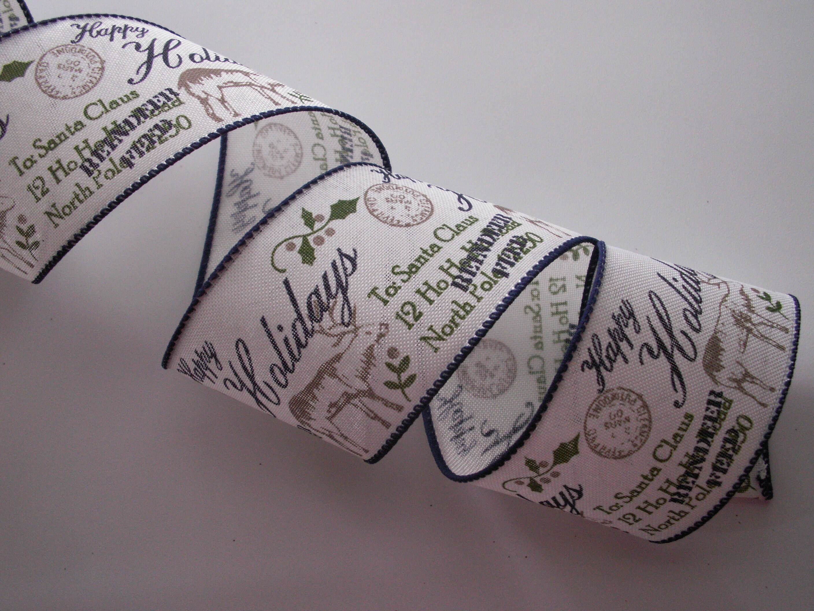 Christmas Ribbon Happy Holidays Script Wired Ribbon 2  Etsy