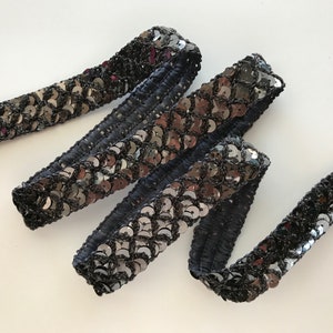 Pewter Sequin Metallic Braid Trim, 3/4" Wide, Sparkle Trim for Costumes, Cosplay, Sewing and Crafting, 2 YARDS