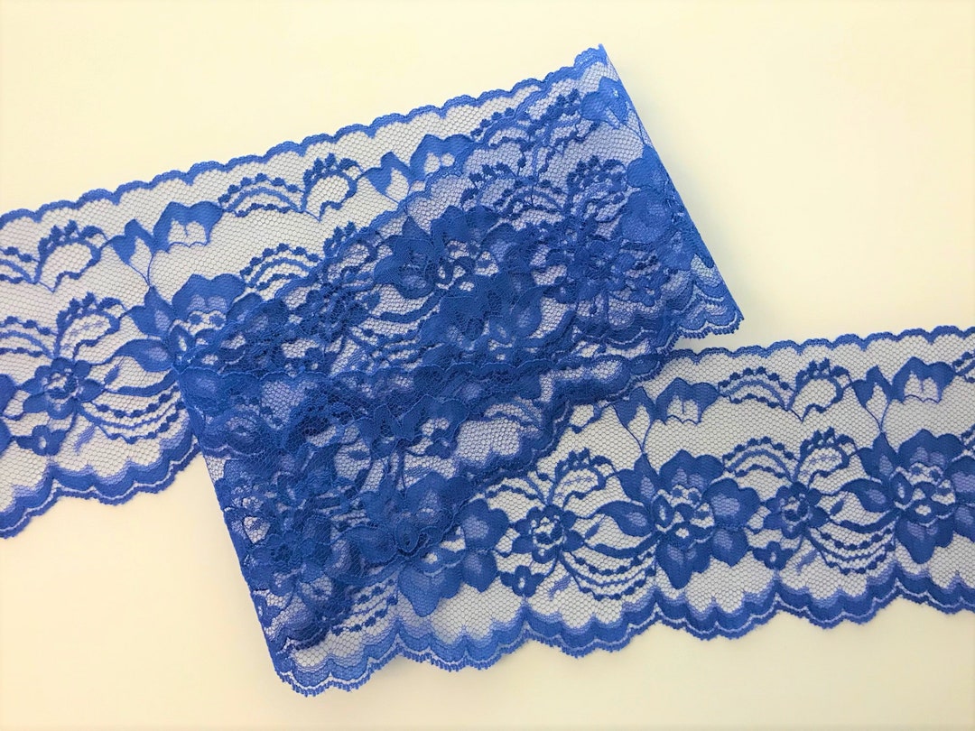 Royal Blue Scalloped Edge Lace Trim, 4" Wide, Apparel, Lingerie, Bridal ...