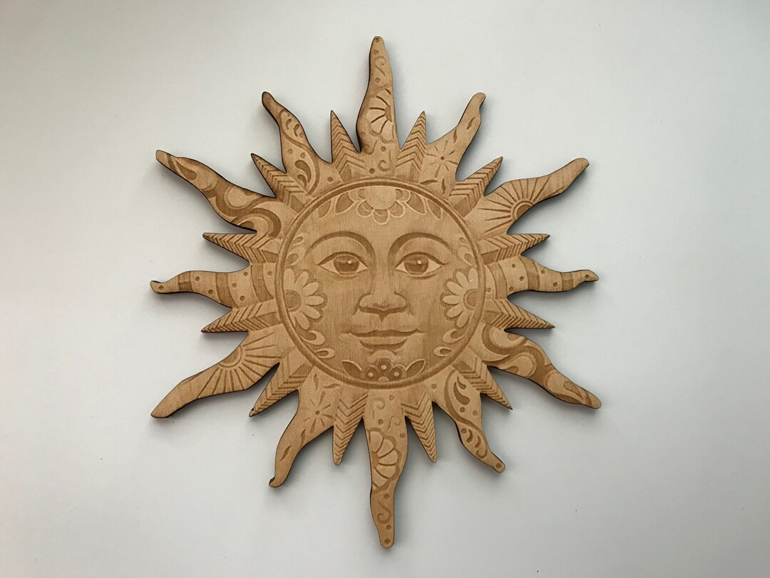 Whimsical Sun Face Wood Plaque, Laser Cut and Engraved Wood, Celestial Wall Art, Home Decor, Sun