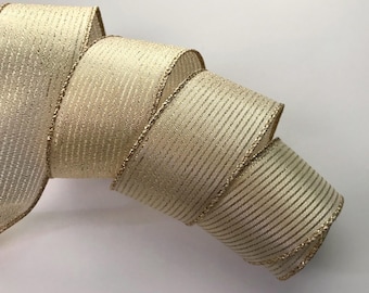 Tan Striped Ribbon Christmas Ribbon, Tan White Red Stripes, 1 1/2