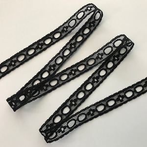 Black Lace, 1/2&quot; Wide, 10 YARDS, Narrow Beading Lace Trim for Apparel, Lingerie, Doll Clothes, Costumes, Journals, Scrapbooking