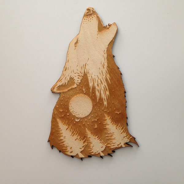 Large Wooden Howling Wolf, Laser Cut and Engraved Wood, Custom Wood Cutouts, Native American Decor, Home Decor, Decorative Woodcraft