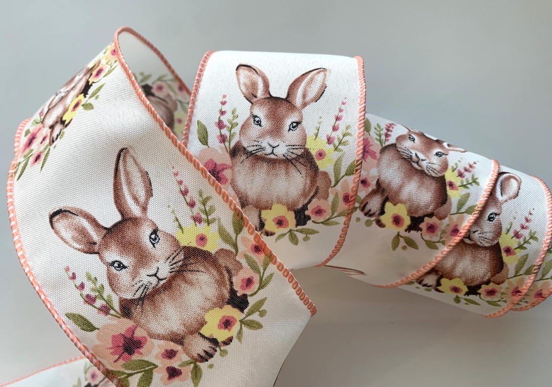 Bunny With Flowers Ribbon, 2 1/2