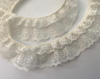 Ivory Double Ruffled Lace Trim, Apparel, Bridal Accessories, Doll Clothes, Lace Journals, Gathered Lace Trim, 2 Tier Lace Trim, 2 YARDS