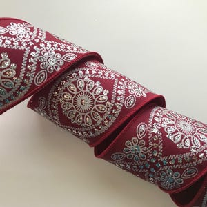 Christmas Ribbon, Wine and Metallic Silver, 2 1/2&quot; Wide, Wired Ribbon for Bows, Wreaths, Holiday Home Decor, Christmas Crafts, 3 YARDS