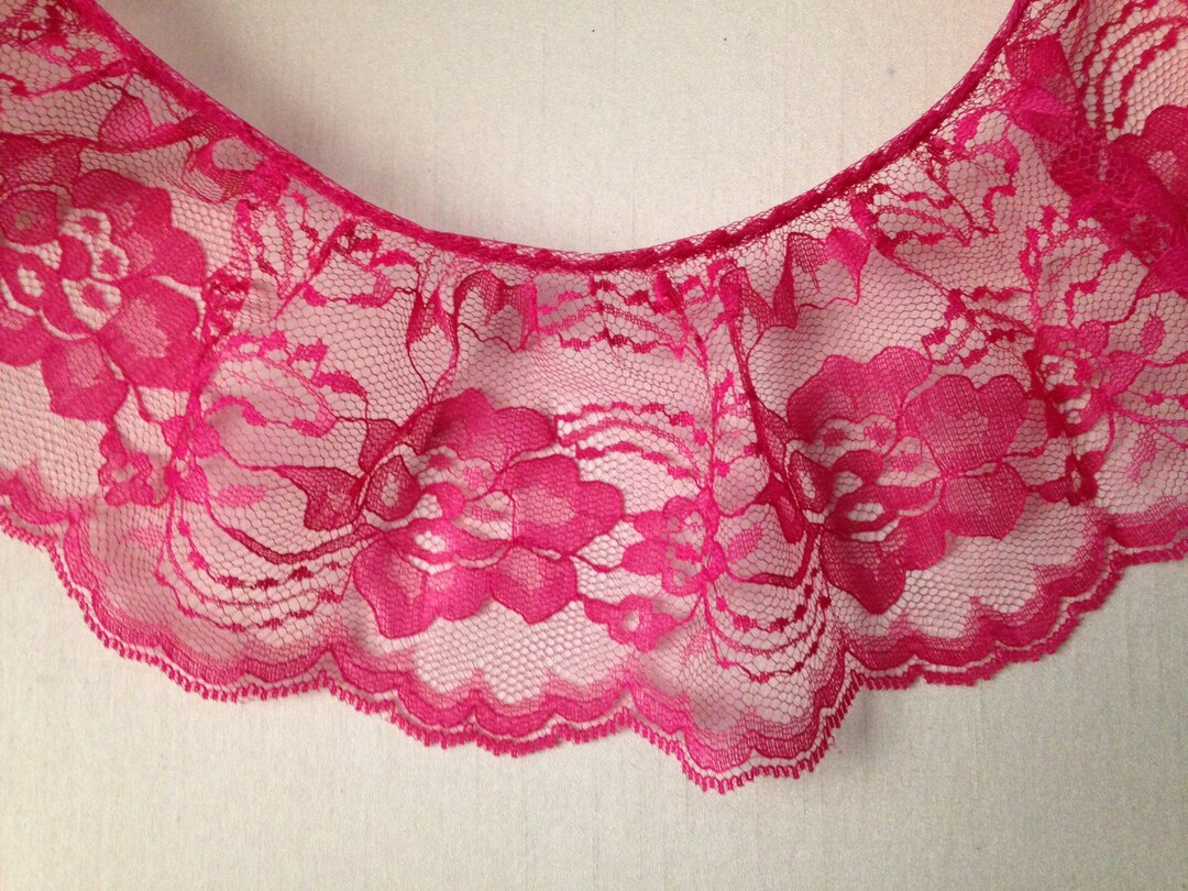 Hot Pink Scalloped Edge Ruffled Lace Trim, 4