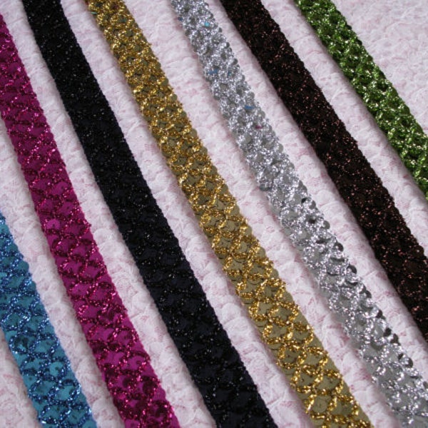 Sequin Metallic Braid Trim, 3/4" Wide, Turquoise, Fuchsia, Navy, Gold, Silver, Brown, Lime Green, Sparkle Trim, Costumes, Crafts, 2 YARDS