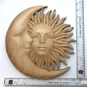 Sun and Moon Face Wood Plaque, Laser Cut Engraved Wood, Celestial Wall ...