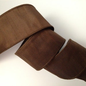 Brown Textured Ribbon, 2 1/2&quot; Wide, Faux Dupioni, Wired Ribbon for Wreaths, Bows, Gift Baskets, Home Decor, Christmas Ribbon, 3 YARDS