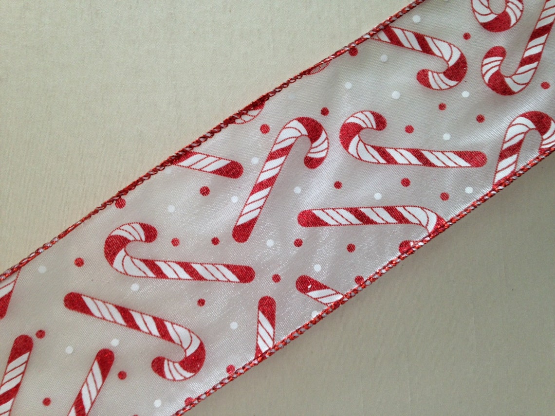 Christmas Ribbon White and Red Candycane 2 1/2 Wide Etsy