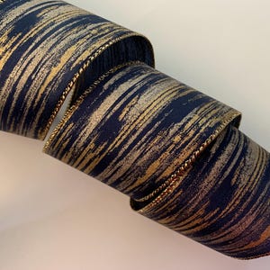 Christmas Ribbon, Navy and Metallic Gold Ribbon, 2 1/2&quot; Wide, Wired Ribbon for Wreaths, Bows, Swags, Gift Baskets, Home Decor, 5 YARDS