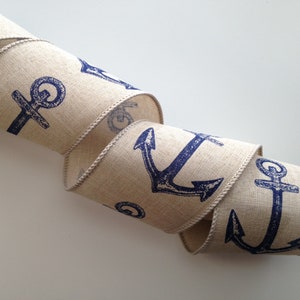 Anchor Ribbon, 2 1/2" Wide, Wired Ribbon for Sea Life Nautical Decor, Wreaths, Bows, 3 YARDS