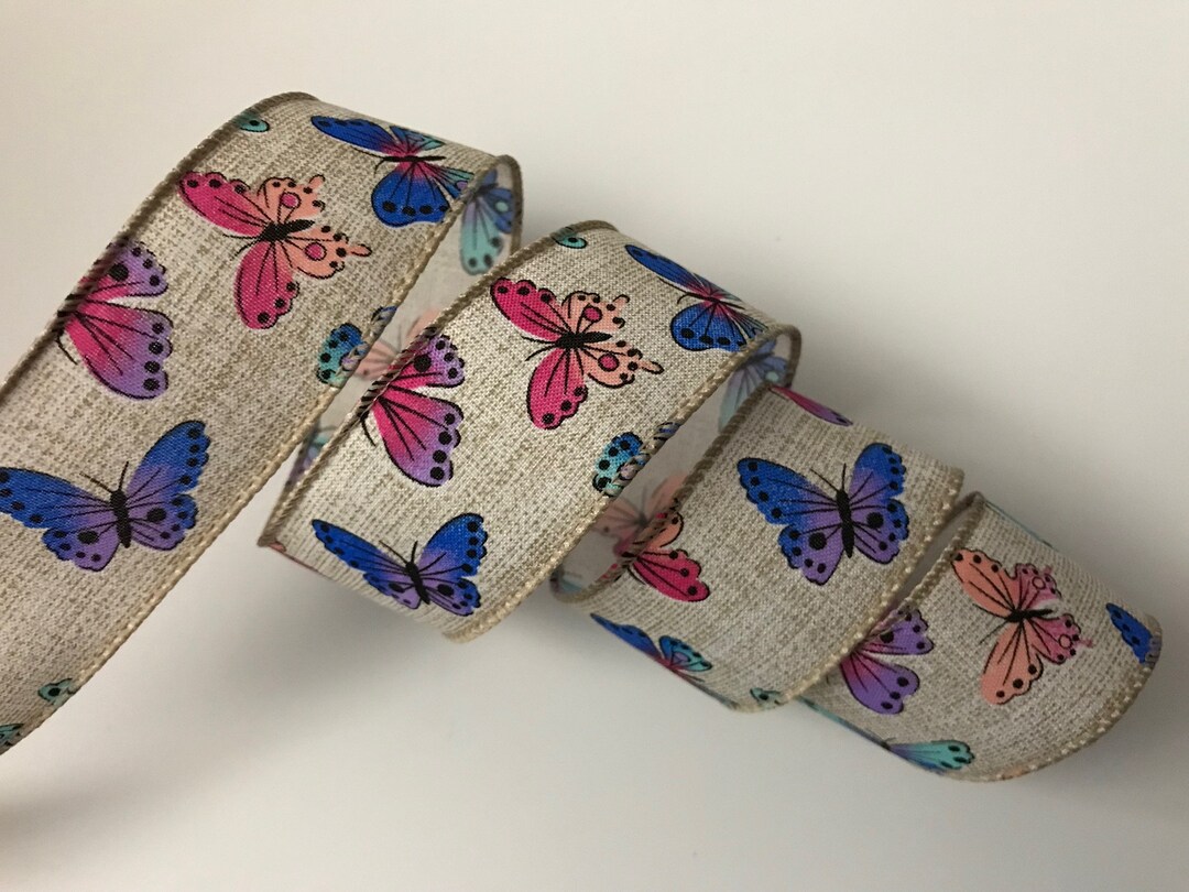 Multicolor Butterflies Ribbon, 1 1/2