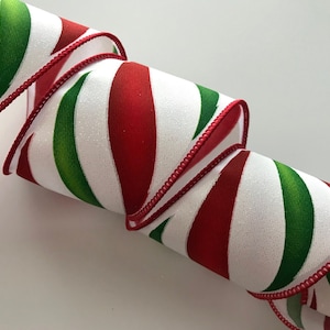 Christmas Ribbon with Swirl Candy Stripes , 2 1/2&quot; Wide, Wired Ribbon for Wreaths, Bows, Gift Baskets, Holiday Home Decor, 3 YARDS