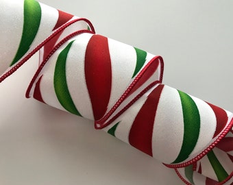 Christmas Ribbon with Swirl Candy Stripes , 2 1/2" Wide, Wired Ribbon for Wreaths, Bows, Gift Baskets, Holiday Home Decor, 3 YARDS