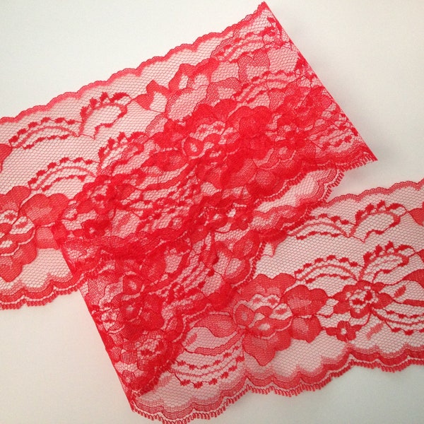 Red Lace Trim, 4" Wide, Scalloped Edge Lace for Apparel, Lingerie, Mason Jar Lace Wraps, Lace Runners, Sachets, Christmas Crafts, 5 YARDS