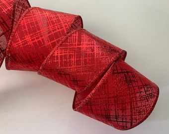 Metallic Red Christmas Ribbon, 2 1/2" Wide, Wired Ribbon for Bows, Wreaths, Gift Baskets, Holiday Decorations, Christmas Crafts, 5 YARDS