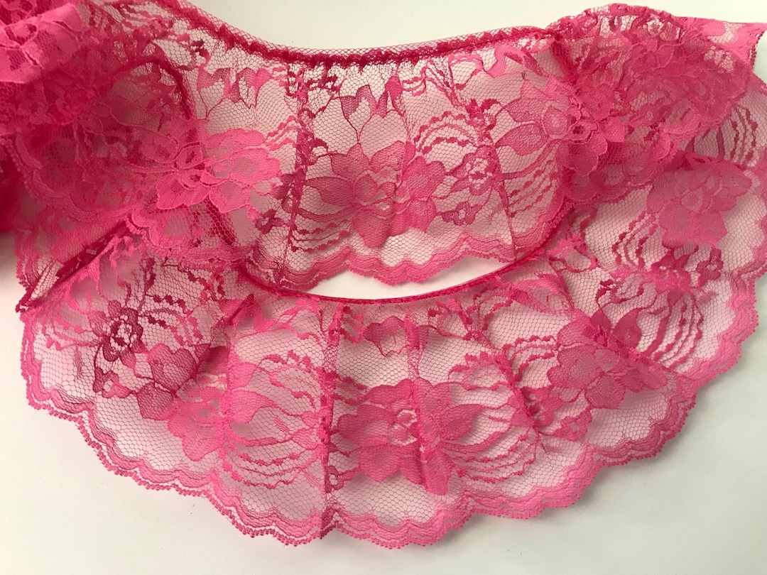 Shocking Pink Scalloped Edge Ruffled Lace Trim, 4
