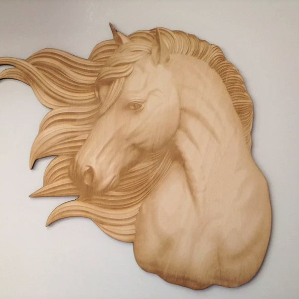 Large Wooden Horse Head, Laser Cut and Engraved Wood, Wildlife Woodcraft, Farm Ranch Home Decor, Decorative Woodcraft