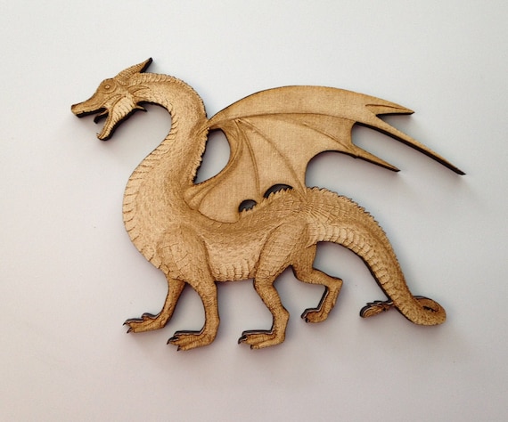 Wooden Dragon, Laser Cut and Engraved Wood, Fantasy Wall Decor, Mythical Decor, Wreath Decor, Decorative Woodcraft, Wood Cutouts