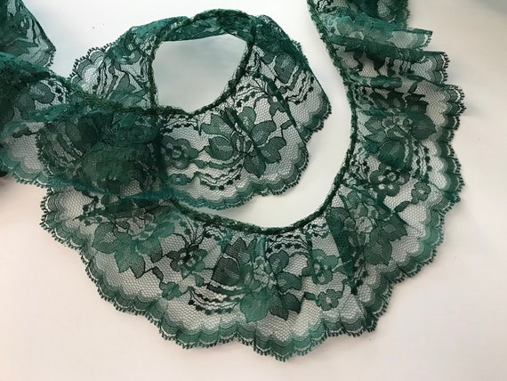 Hunter Green Ruffled Lace Trim 3 Wide Lace for Apparel Costumes