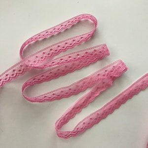 Sachet Pink Lace, 1/2&quot; Wide, 10 YARDS, Narrow Lace Trim for Apparel, Lingerie, Doll Clothes, Costumes, Journals, Scrapbooking