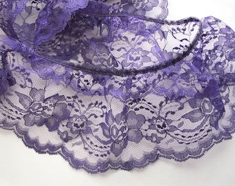 Purple Ruffled Scalloped Edge Lace Trim, 4" Wide, Lace for Apparel, Costumes, Journals, Doll Clothes, 3 YARDS