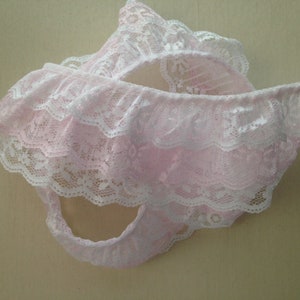 Pink and White Triple Ruffled Lace, 3 Tier Lace Trim for Apparel, Doll Clothes, Costumes, Journals, Parasols, Baby Shower Decorations