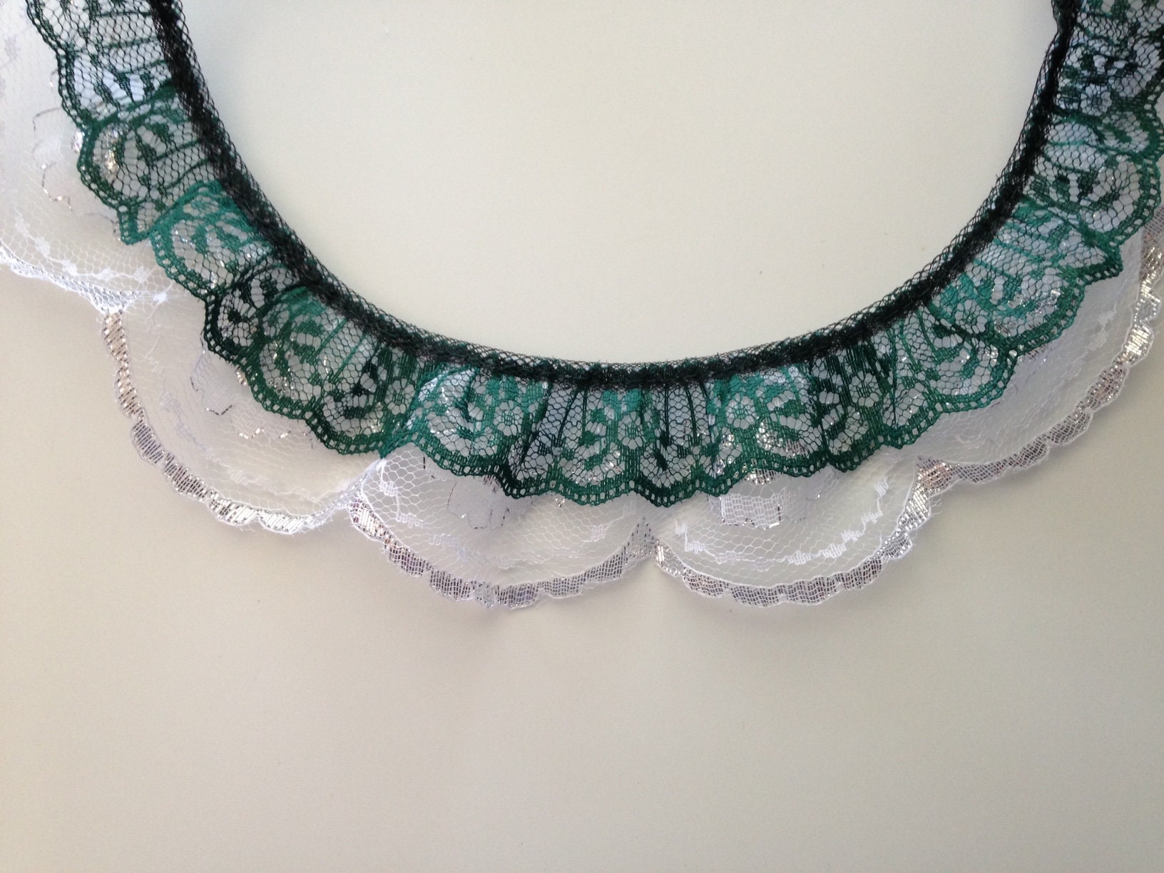 Scallop Ruffle Edge Double Ruffled Scalloped Edge Lace Trim, Hunter Green and Silver, 2 ...
