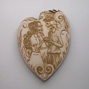 Sugar Skull Couple, Day of the Dead, Calavera, Dia de los Muertos, Laser Cut and Engraved Wood, Wood Ornaments, Gothic Keepsakes